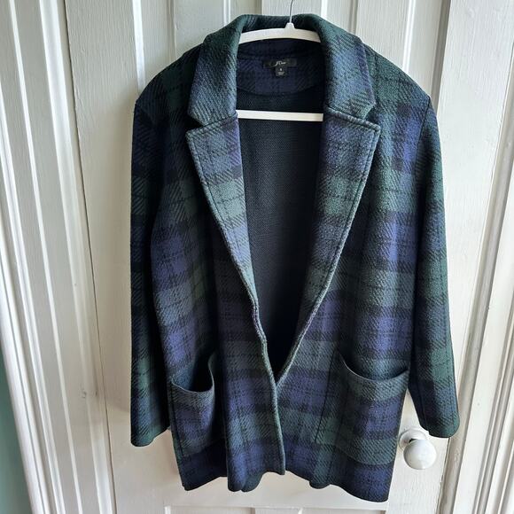 J Crew Sophie Black Watch Plaid Sweater Blazer In Navy Black - Picture 2 of 8